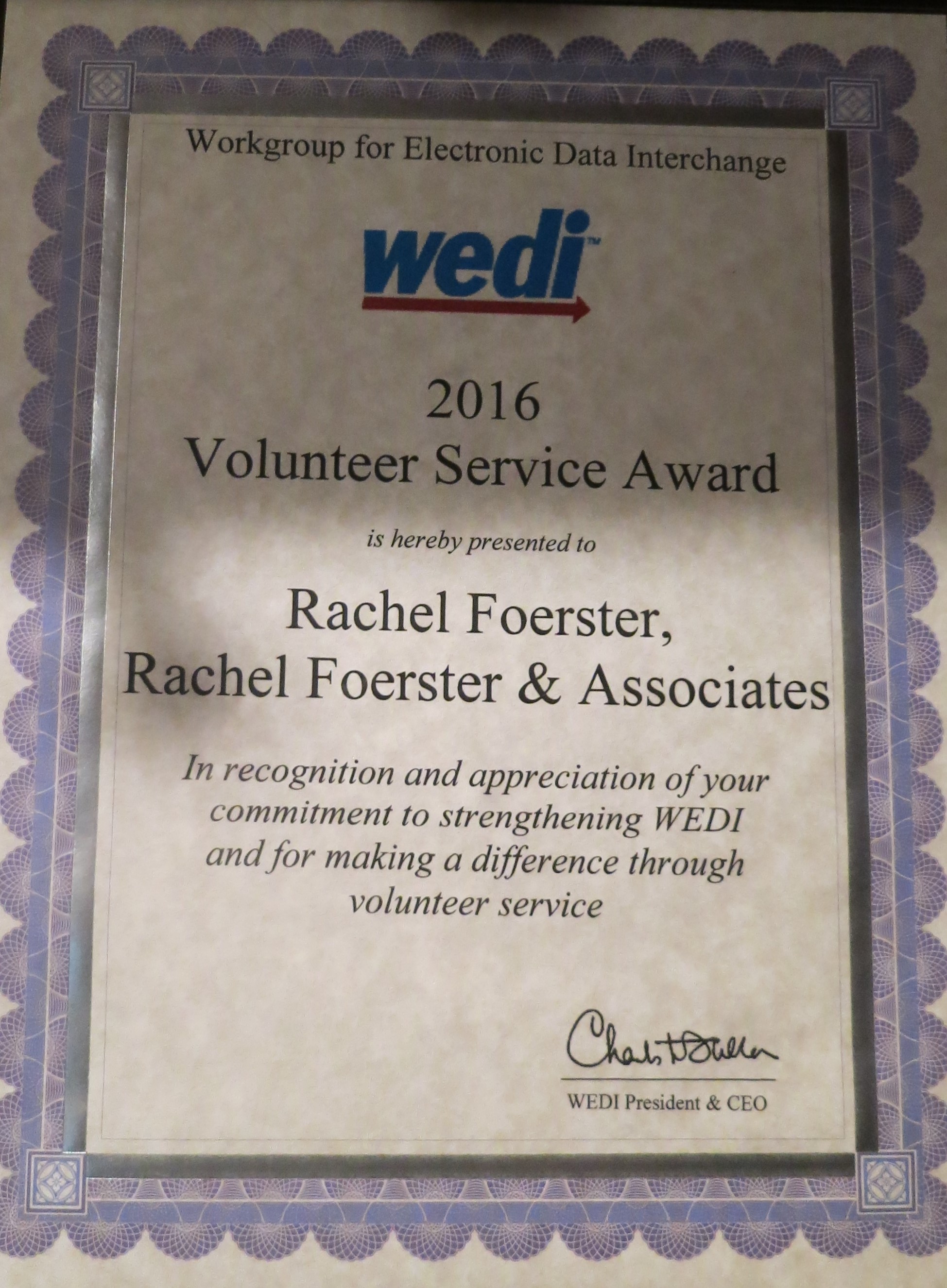 Commitment to Strengthening WEDI and for Making a Difference With Volunteer Service Award